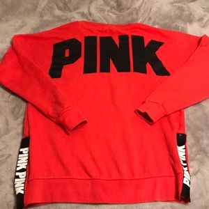 Pink red pullover crew with zipper sides